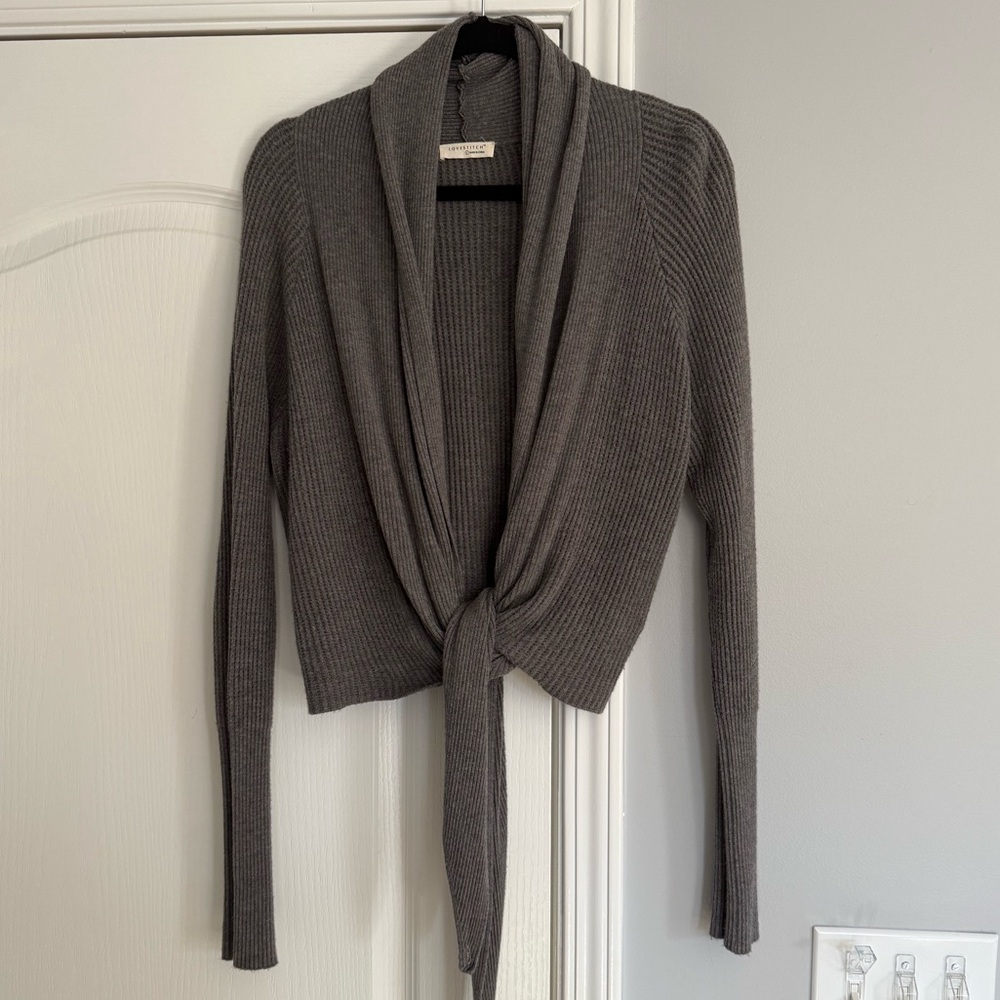 Lovestitch Willa Tie-Front Sweater in Heather Pewter